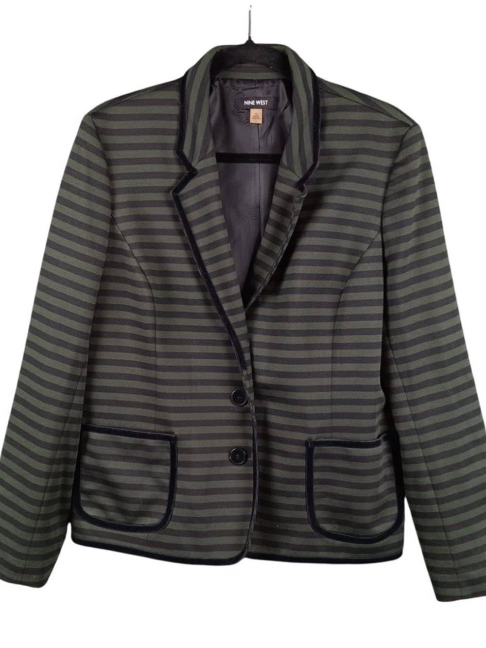 Nine West Olive Green and Black Striped Blazer FREE SHIPPNG